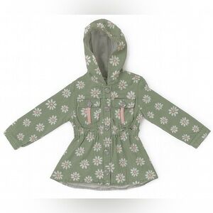 Little Lass Olive Floral Hooded Jacket-2T
